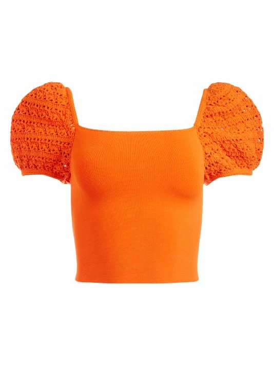 Alice + Olivia Caley Crochet Puff-Sleeve Top Soft White 3 Alice + Olivia Caley Crochet Puff-Sleeve Top Soft White - Image 3