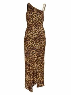 Alice + Olivia Harmony Leopard-Print One-Shoulder Slip Dress