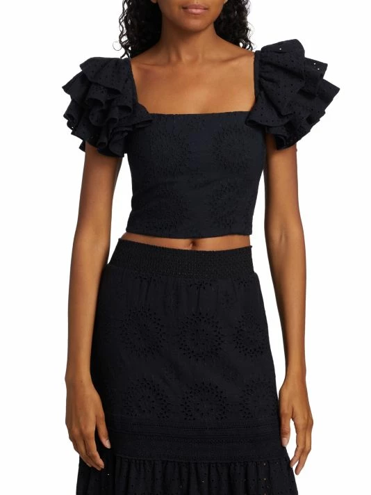 Alice + Olivia Tawny Square-Neck Ruffle Crop Top 3 Alice + Olivia Tawny Square-Neck Ruffle Crop Top - Image 3