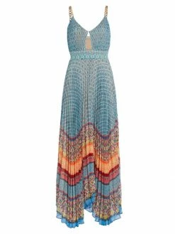 Alice + Olivia Gloria Chain-Strap Pleated Maxi Dress