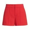 Alice + Olivia Dylan High-Waisted Pintuck Shorts Bright Poppy