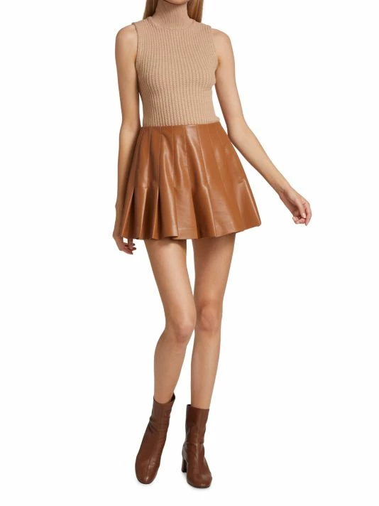 Alice + Olivia Carter Vegan Leather Pleated Miniskirt Black 2 Alice + Olivia Carter Vegan Leather Pleated Miniskirt Black - Image 2