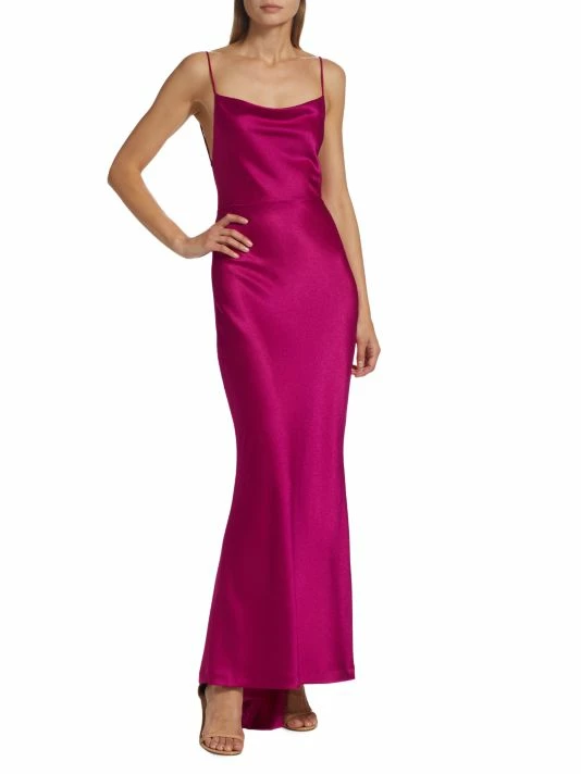 Alice + Olivia Montana Satin Cowlneck Gown Raspberry 2 Alice + Olivia Montana Satin Cowlneck Gown Raspberry - Image 2