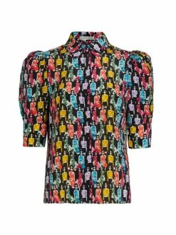 Alice + Olivia Willa Printed Puff-Sleeve Shirt