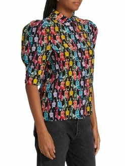 Alice + Olivia Willa Printed Puff-Sleeve Shirt -ALICE + OLIVIA Sales unnamed file 748