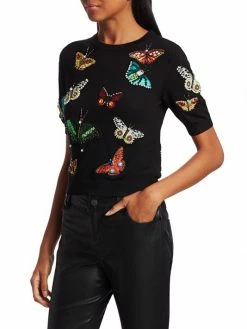 Alice + Olivia Ciara Butterfly Embroidery Stretch-Wool Pullover -ALICE + OLIVIA Sales unnamed file 846